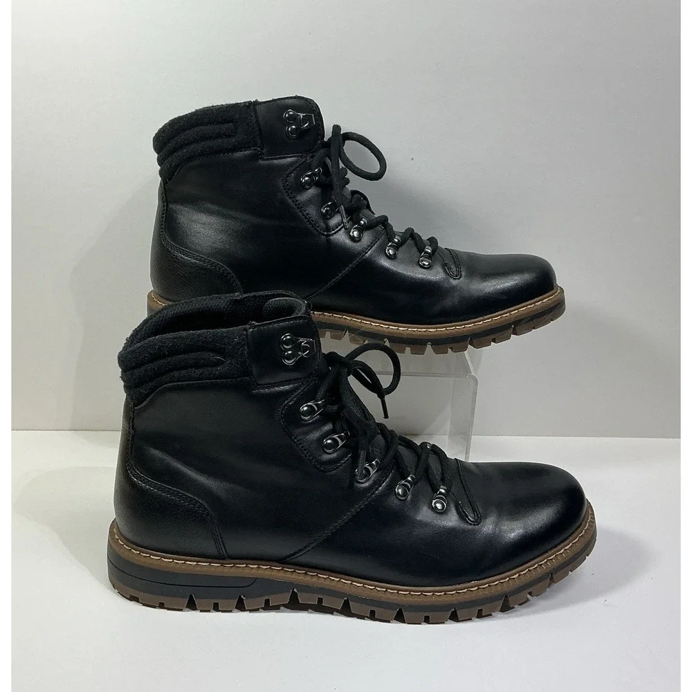 Kunsto Black Ankle Boots Mens Sz 11 Faux Leather Hiking Lace Up